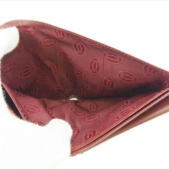 Cartier Bi -fold Wallet Bordeaux x Leather x Gold Material Authentic USED - Picture 4 of 11